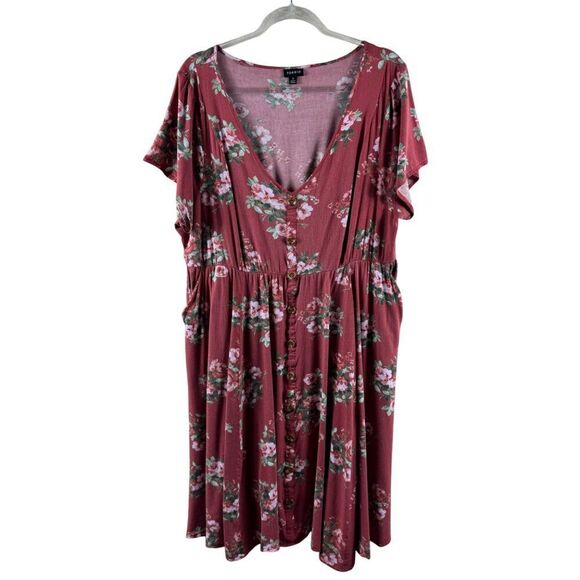 Torrid Mini Challis Button-Front Dress Terracotta Red Floral Rayon Size 3X - Picture 2 of 12
